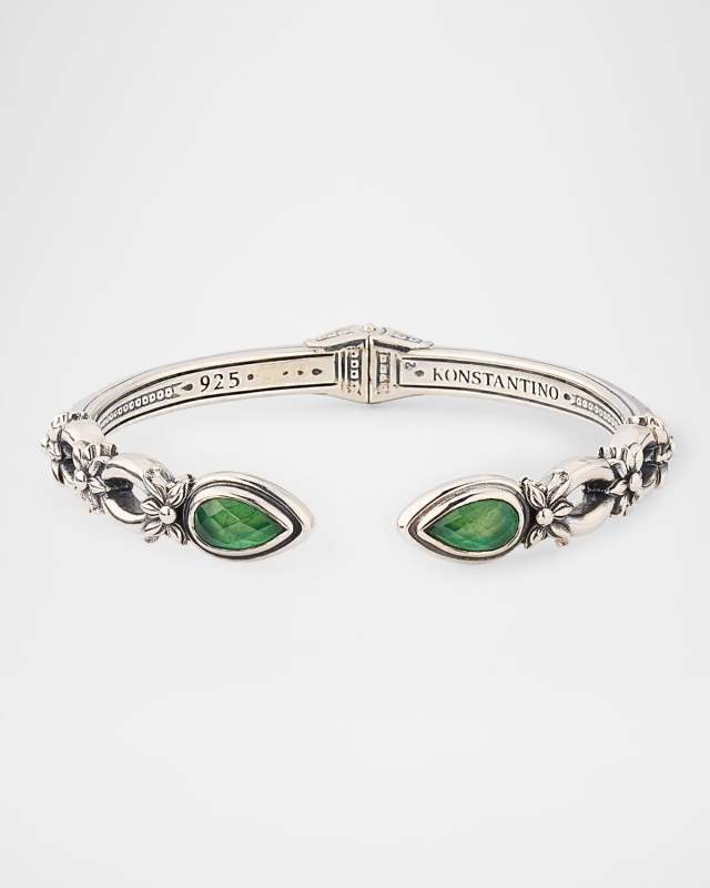 Ivy Rock Crystal, Aventurine and MOP Triplet Cuff Bracelet